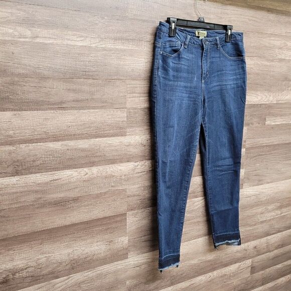 Democracy High Rise Raw Step Hem Skinny Ankle Jeans Blue Dark Wash Women's 10 - Picture 3 of 8